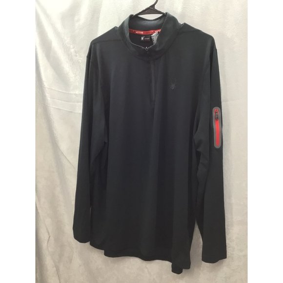Spyder Active Men's 1/4 Zip Black/Red 2 XL Pullover Sleeve Zip Pocket - Picture 9 of 9